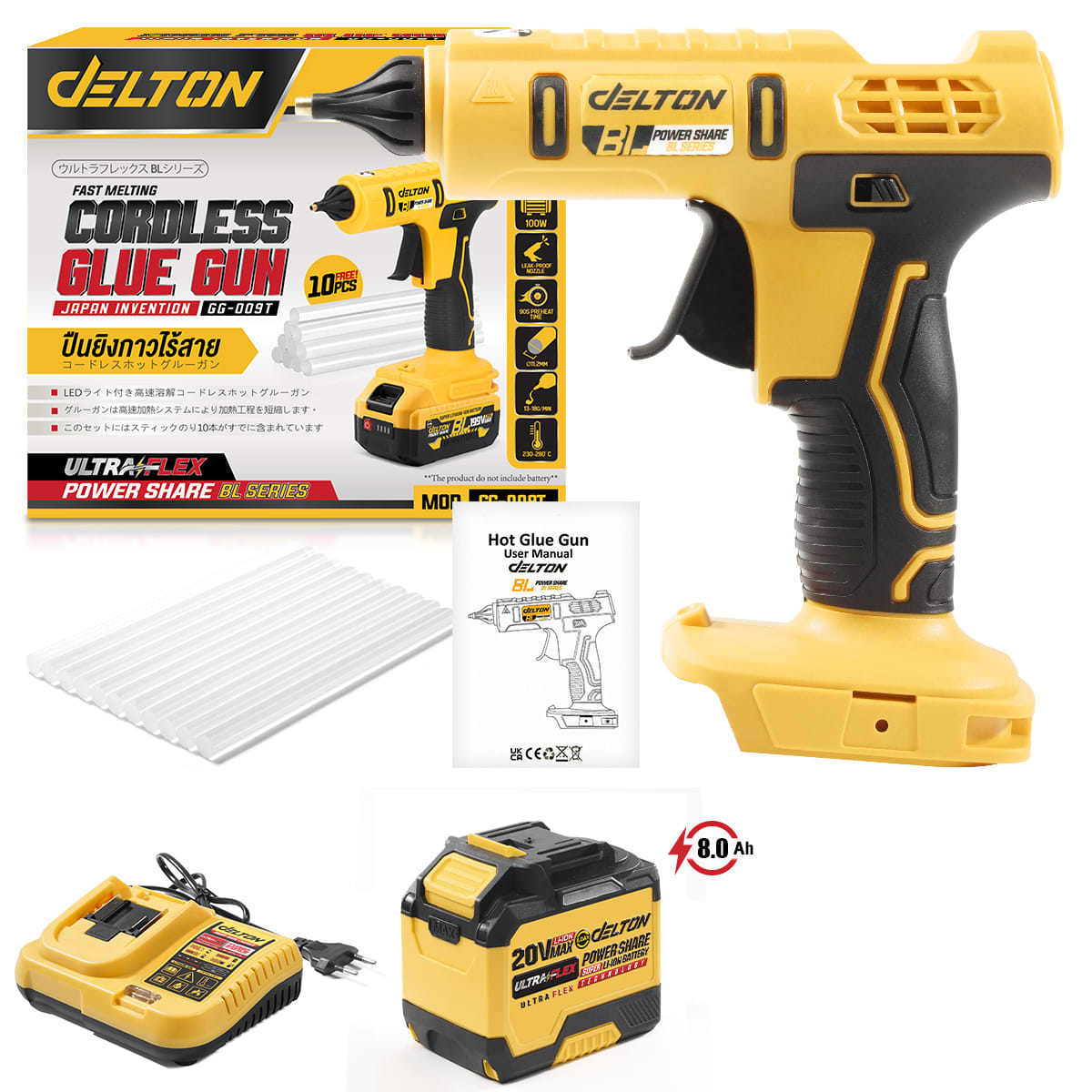 ปืนยิงกาวไร้สาย (พร้อมแบตเตอรี่) DELTON รุ่น GG-009T ULTRAFLEX 20V 8AH_1